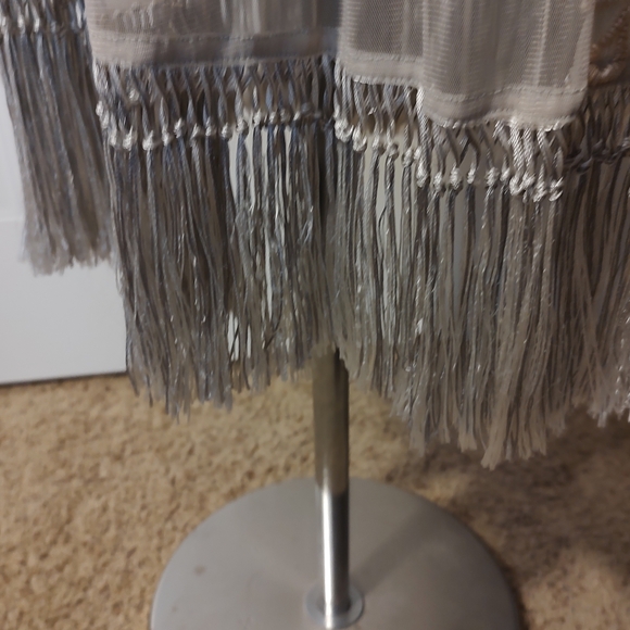 LEIFSDOTTIR Winter Solstice Lace & Fringe Pearl Gray Dress Orig $288 Size 4 - Picture 5 of 7